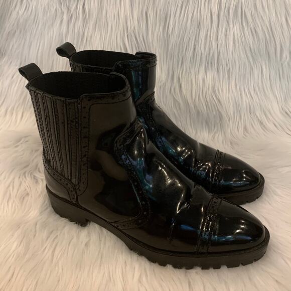 Massimo Dutti Patent Leather Oxford Style Chelsea Boots Flat Ankle Booties - Picture 1 of 8